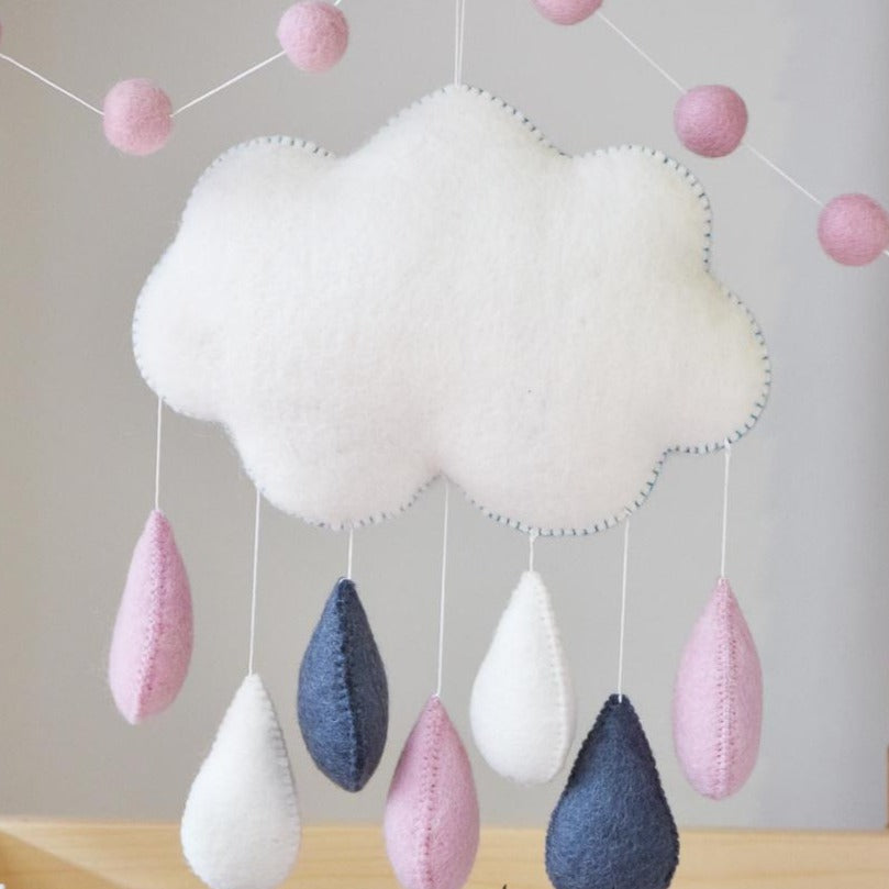 Cloud with Pink and Grey Raindrops Felt Hanging-Fun-Little Fish Co.