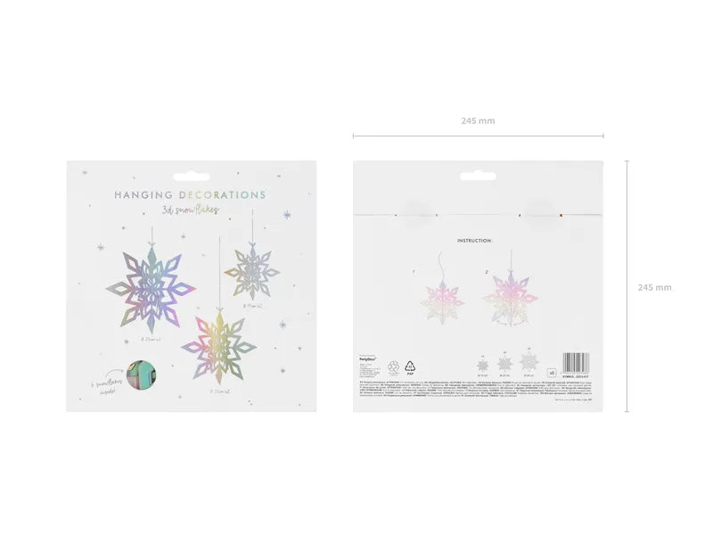 Hanging decoration snowflakes - iridescent, 15cm - 25cm (6 pieces)-Little Fish Co.