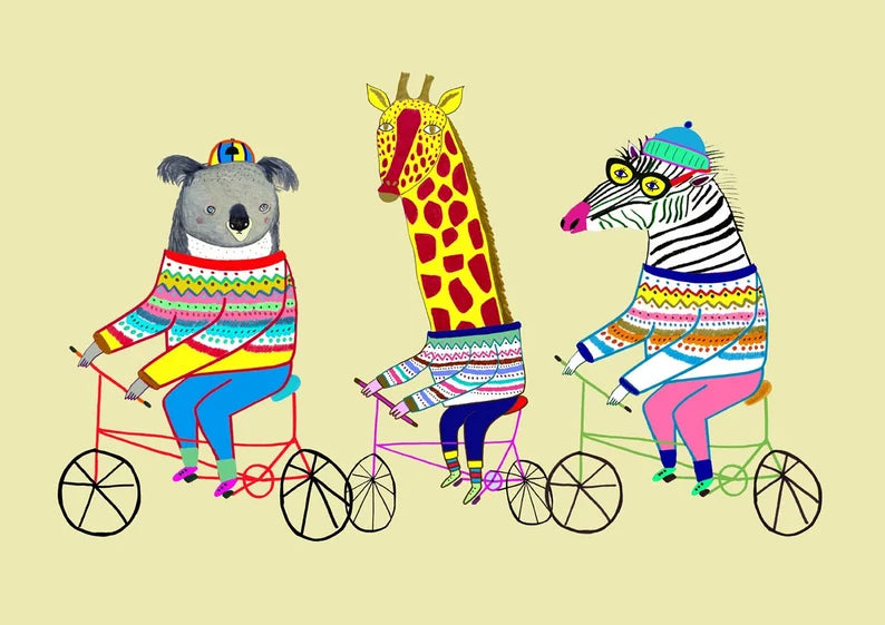 Koala and friends on bikes A3-Fun-Little Fish Co.
