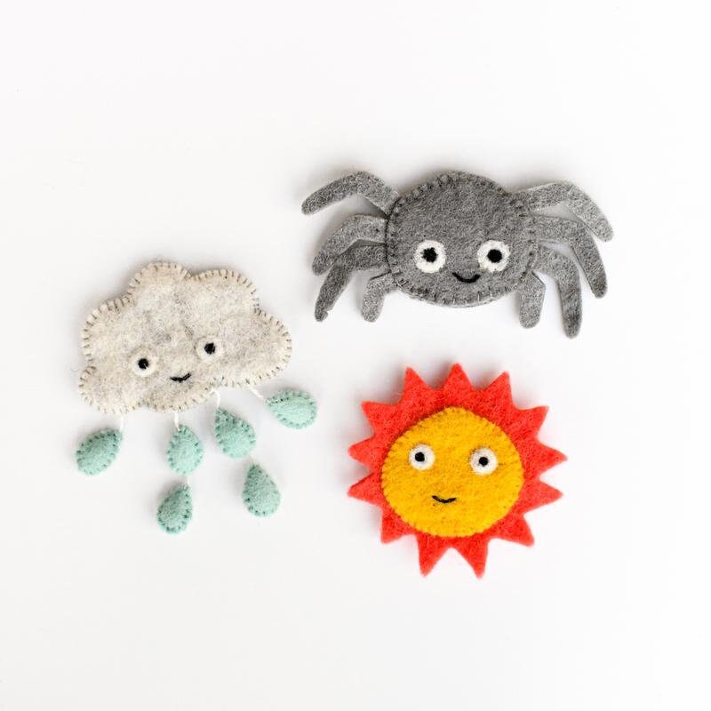 Incy Wincy Spider felt Finger Puppets. Incy Wincy puppets. Felt Finger puppet set. Finger puppet set.-Little Fish Co.