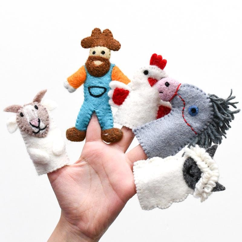 Old McDonald had a farm Animals Finger puppets. Felt Puppets. Sheep, Hen, Horse, Goat, Farm Animals Felt Puppet. Animal Puppet, Toy-Little Fish Co.