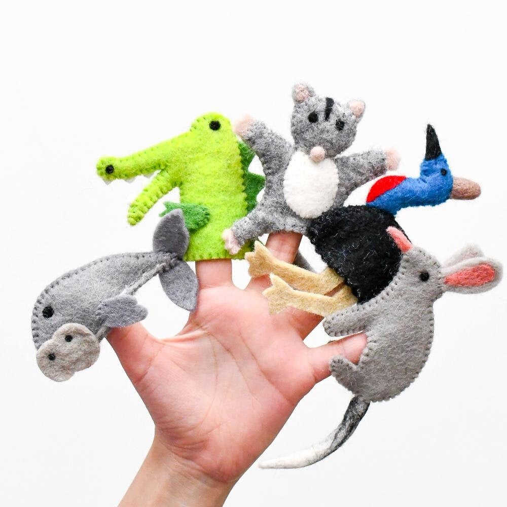 Set C Australian Animal Finger puppets. Felt Animal Puppets. Australian Animal Felt toys. Kids Felt Toys. Australian Animal Toy, Wool Puppet-Little Fish Co.