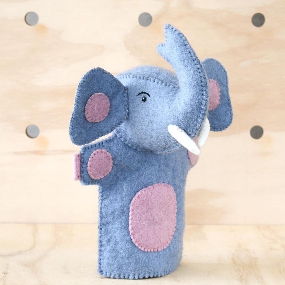 Felt Blue Elephant Hand puppets. Felt Elephant Puppets. Elephant Animal Felt toys. Kids Felt Toys. Elephant Animal Toy, Wool Puppet-Little Fish Co.