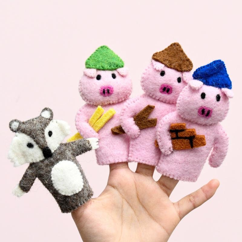 The Three Little Pigs Story Finger puppets. Felt Puppets. 3 Pigs story, The 3 little pigs story puppets Animals Felt Puppet. Animals Puppet-Little Fish Co.