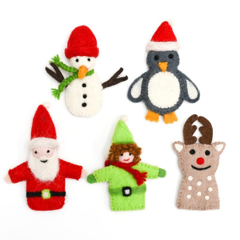 Christmas Finger puppets. Felt Puppets. Santa, Father Christmas Puppet, Snow Man, Christmas Animal Felt Puppet. Animals Puppet-Little Fish Co.
