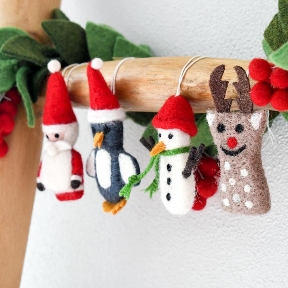 Christmas hanging ornaments. Felt Christmas decorations. Santa, penguin, snowman reindeer, tree decoration, Christmas décor-Little Fish Co.