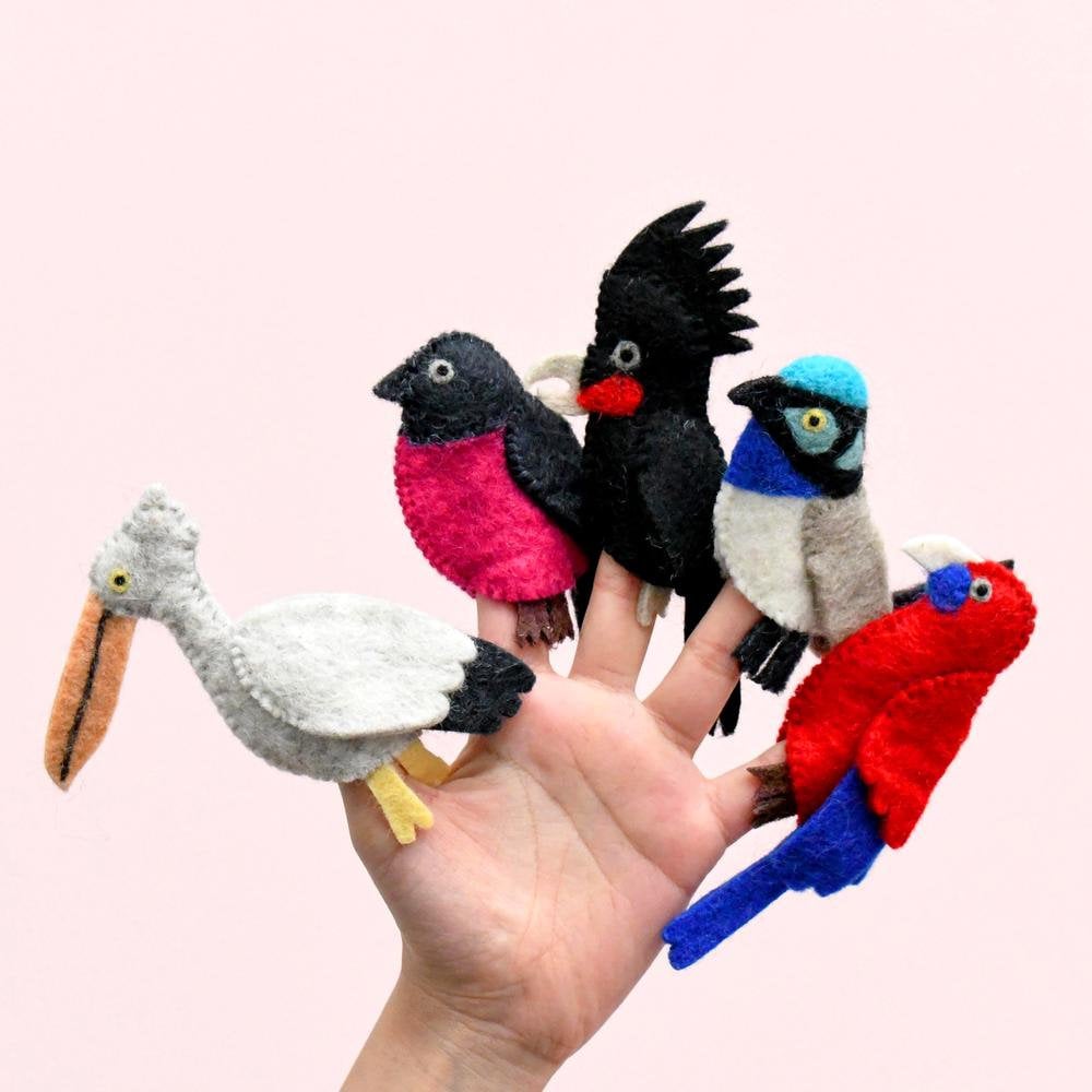Australian Bird puppets. Felt Puppets. Aussie Birds Felt toys. Kids Felt Toys. Australian Animal felt puppets Toy, Wool puppet-Little Fish Co.