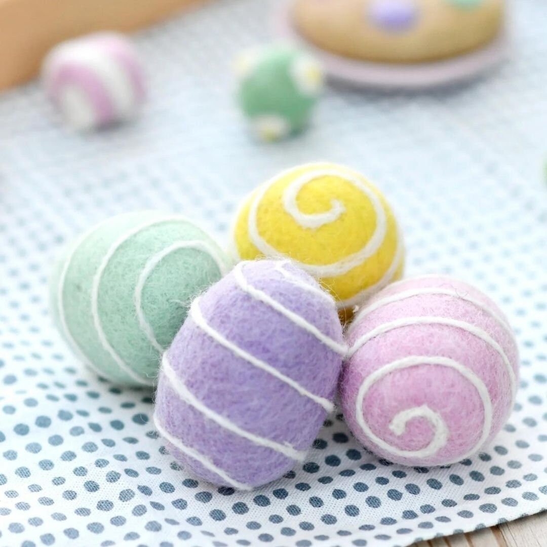 Set of 4 Felt Eggs with Spiral pastel-Little Fish Co.