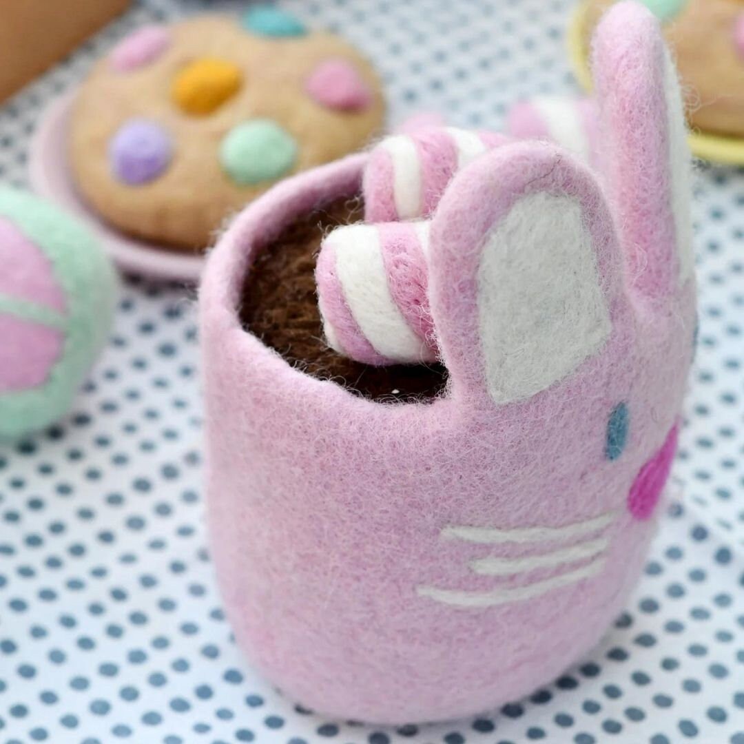 Pink Felt Easter hot chocolate mug with Marshmallows-Little Fish Co.