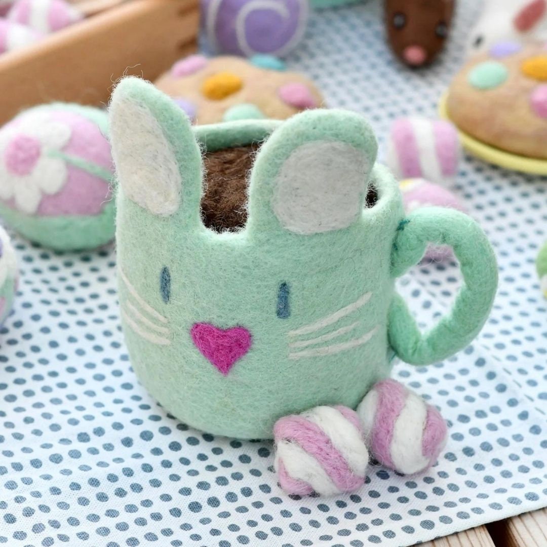 Mint Felt Easter hot chocolate mug with Marshmallows-Little Fish Co.