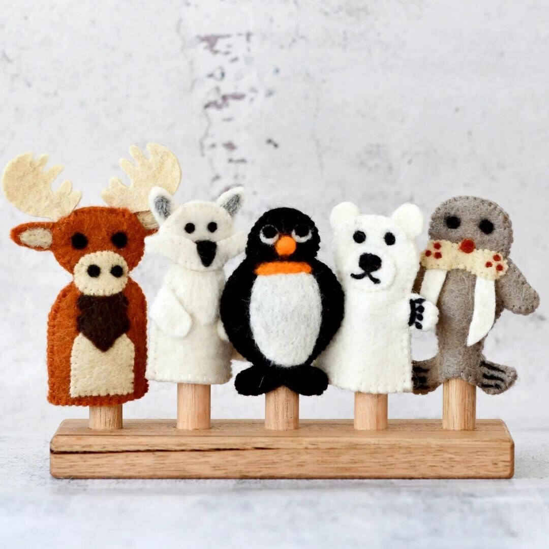 Polar animals Finger puppets. Felt Animal Puppets. Polar artic Animal Felt toys. Kids Felt Toys. Polar bear, Animal Toy, Wool Puppet-Little Fish Co.