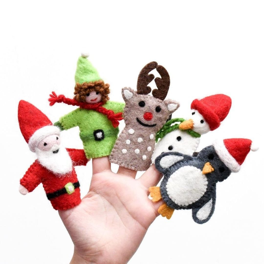 Christmas set of finger puppets, set of 5 wool puppets-Little Fish Co.