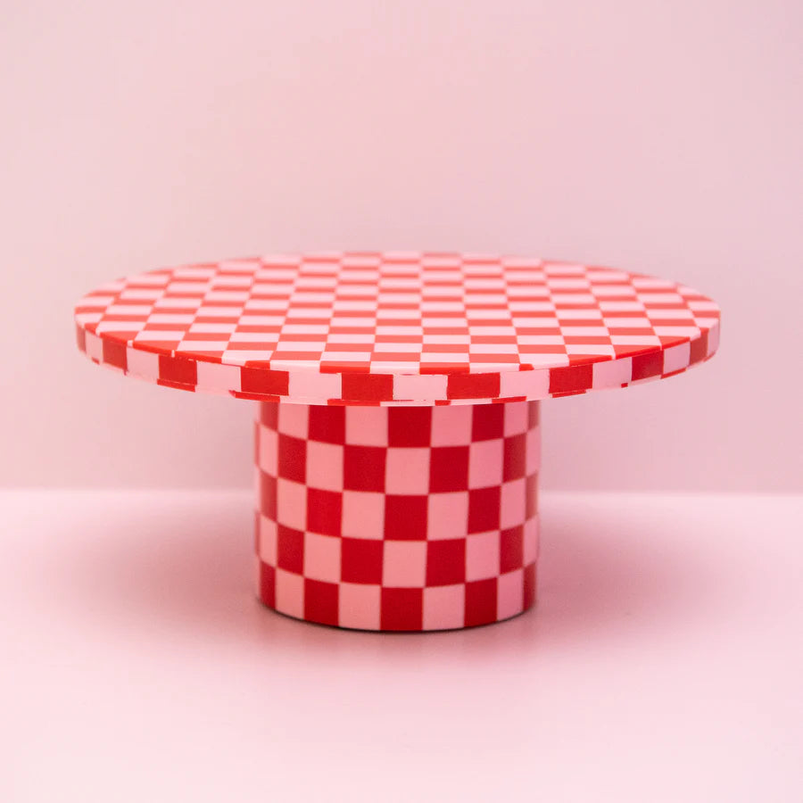Pink and Red checkered resin cake stand-Fun-Little Fish Co.