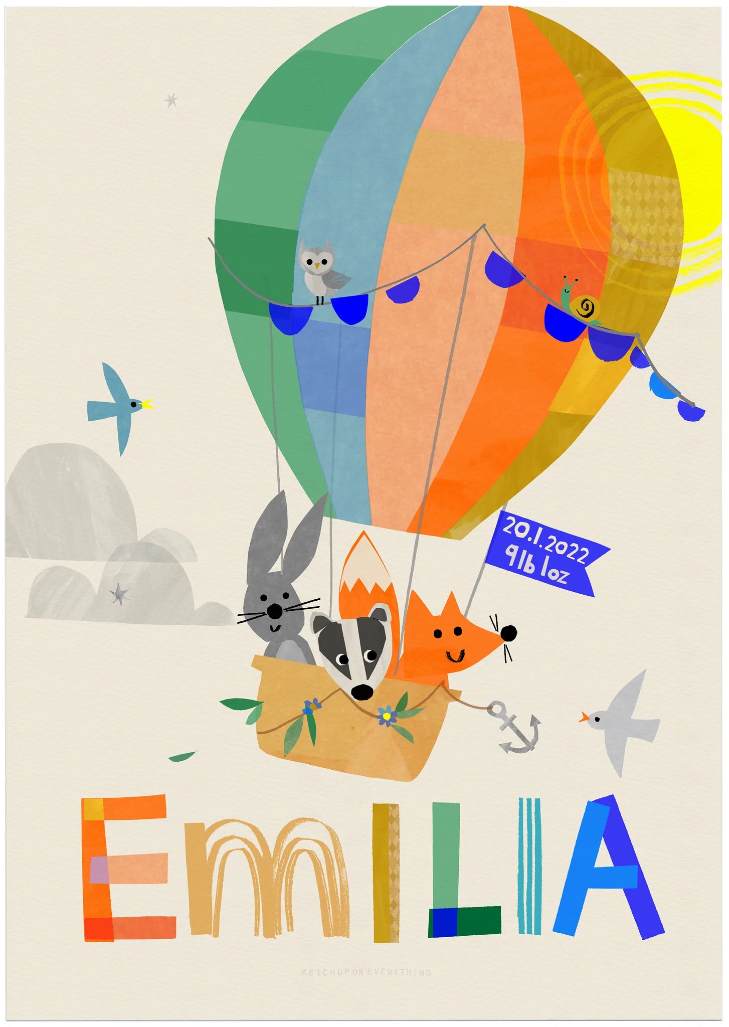 Personalised Air Balloon Print-Little Fish Co.